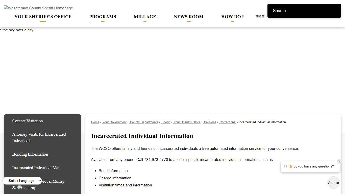 Incarcerated Individual Information | Washtenaw County, MI - Official Website